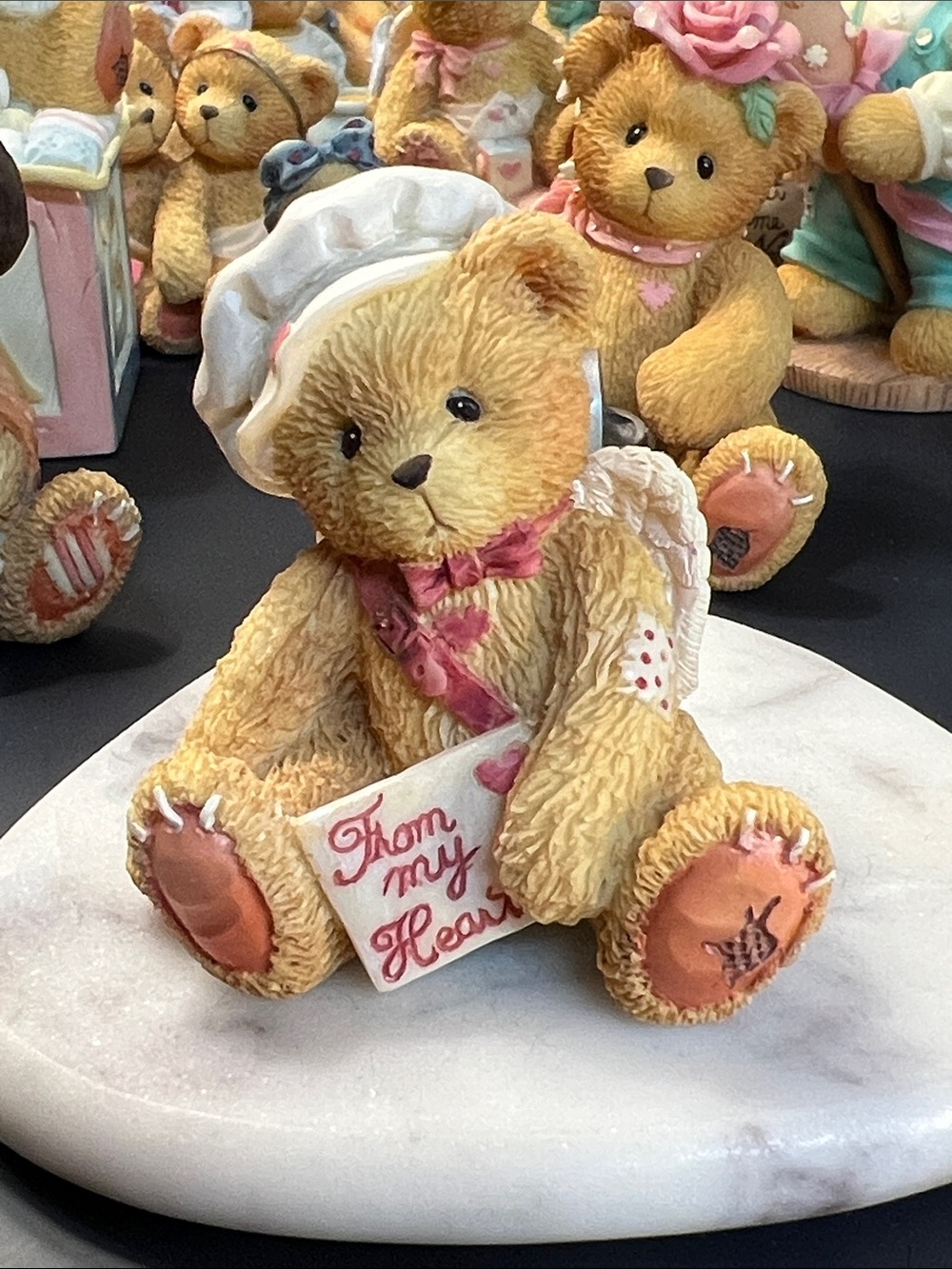Enesco Tan Teddy Bear Figurine with Pink Accents
